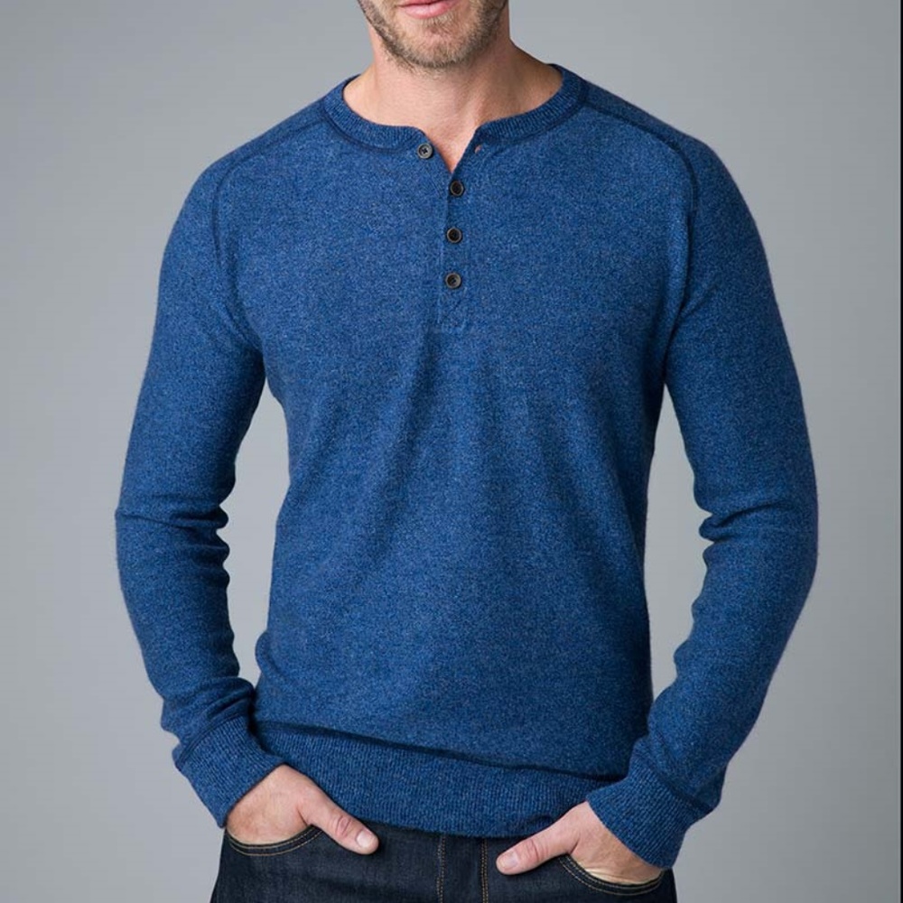KINROSS COVER STITCH CASHMERE MEN'S HENLEY